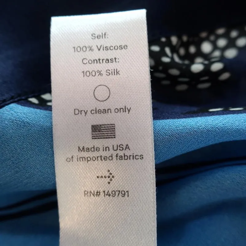 Warm Blouse Blue Printed Chiffon Size Petite/Small Tie-Sleeve Top