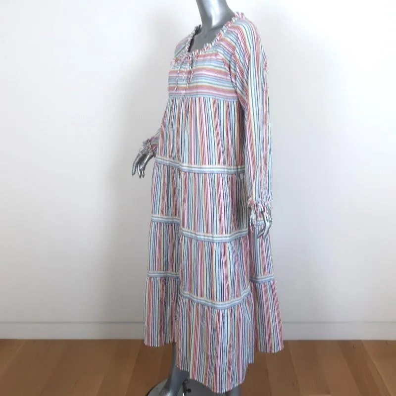 Warm Maxi Dress Colonial Rainbow-Striped Cotton Size 2 Long Sleeve NEW