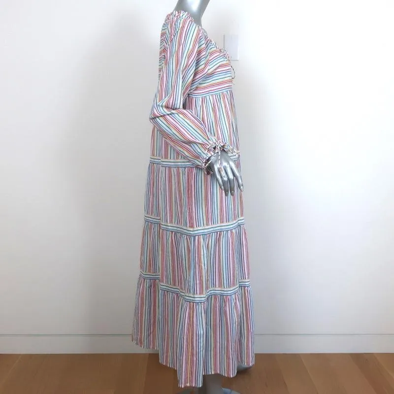 Warm Maxi Dress Colonial Rainbow-Striped Cotton Size 2 Long Sleeve NEW