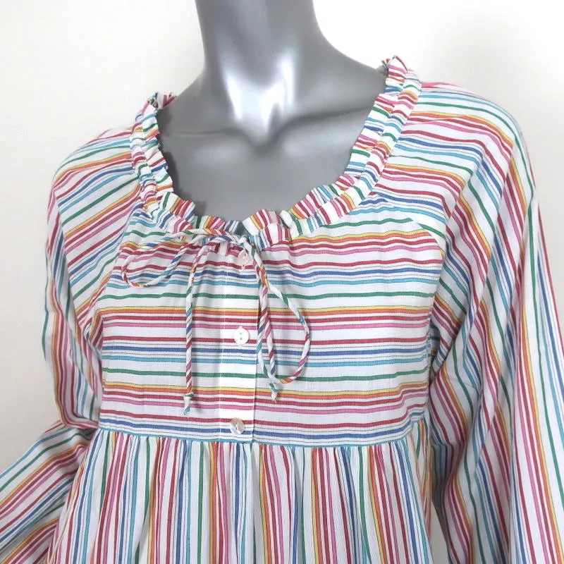Warm Maxi Dress Colonial Rainbow-Striped Cotton Size 2 Long Sleeve NEW