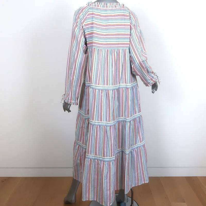 Warm Maxi Dress Colonial Rainbow-Striped Cotton Size 2 Long Sleeve NEW