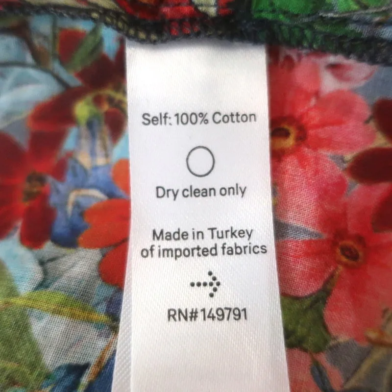 Warm Tie-Sleeve Blouse Floral Print Cotton Size 1 Button Down Top