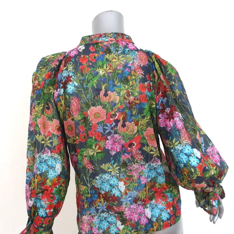 Warm Tie-Sleeve Blouse Floral Print Cotton Size 1 Button Down Top