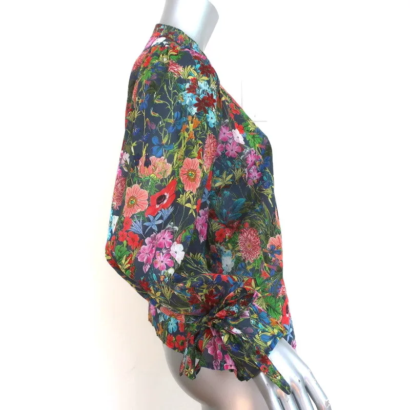 Warm Tie-Sleeve Blouse Floral Print Cotton Size 1 Button Down Top