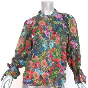 Warm Tie-Sleeve Blouse Floral Print Cotton Size 1 Button Down Top