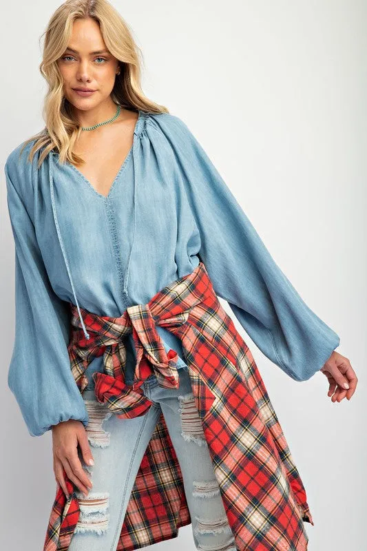Washed Chambray Flare Woven Tunic