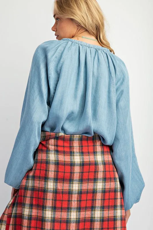 Washed Chambray Flare Woven Tunic