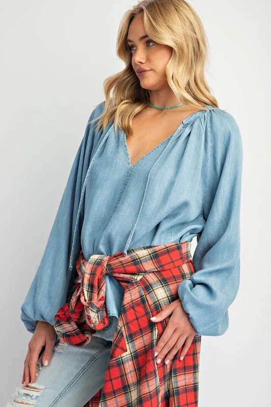 Washed Chambray Flare Woven Tunic
