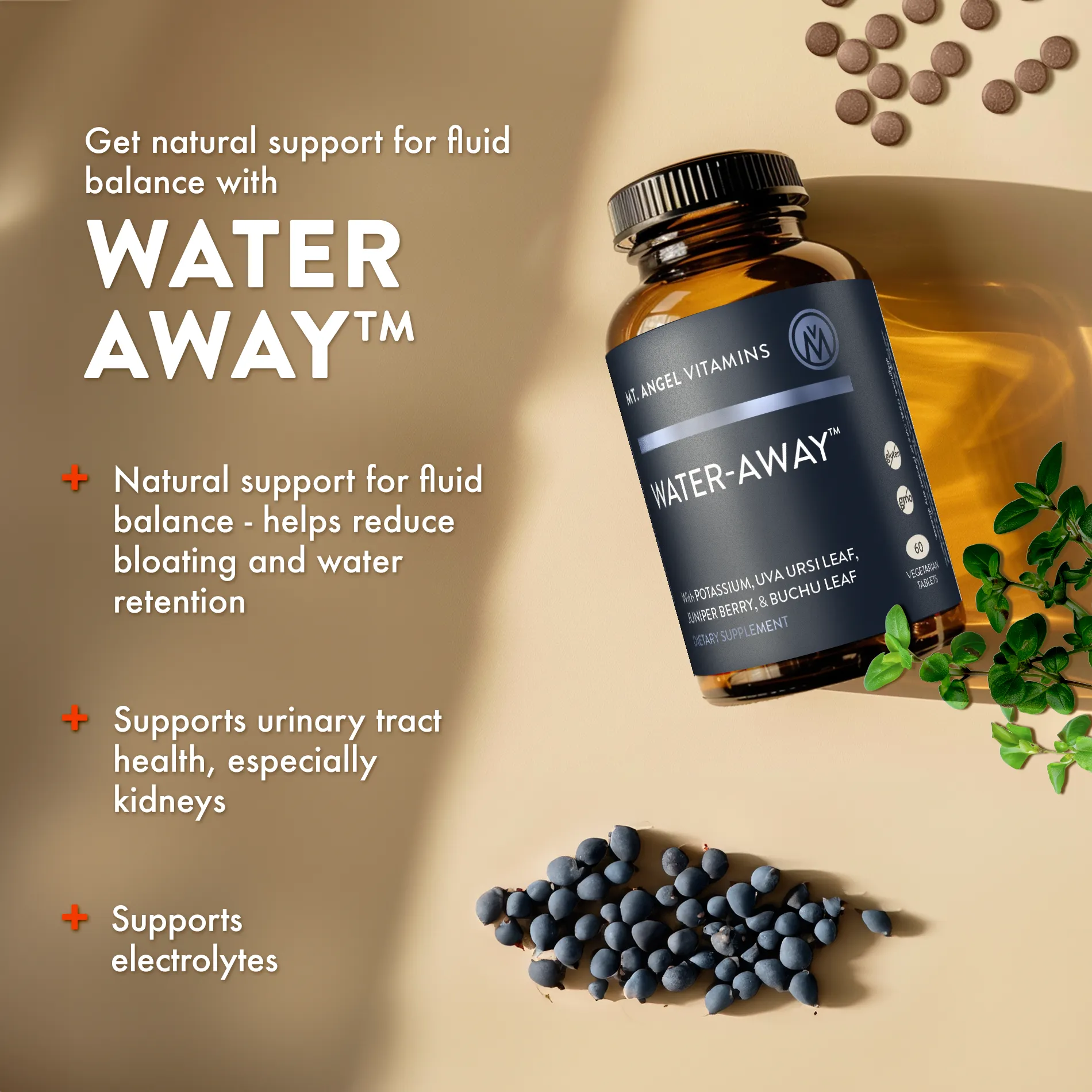 Water-Away | Natural Support for Bloating & Fluid Balance for Reduced Swelling | Supports Urinary Health - 60 Tablets