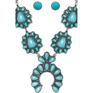 Western Concho Squash Blossom Gemstone Necklace