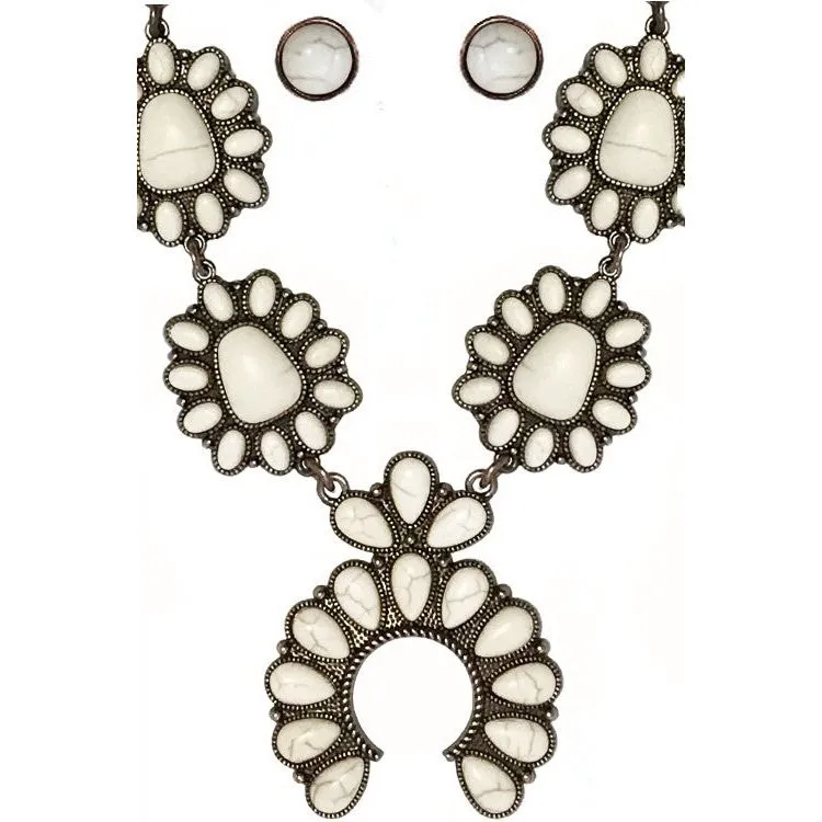 Western Concho Squash Blossom Gemstone Necklace