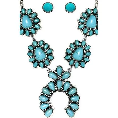 Western Concho Squash Blossom Gemstone Necklace