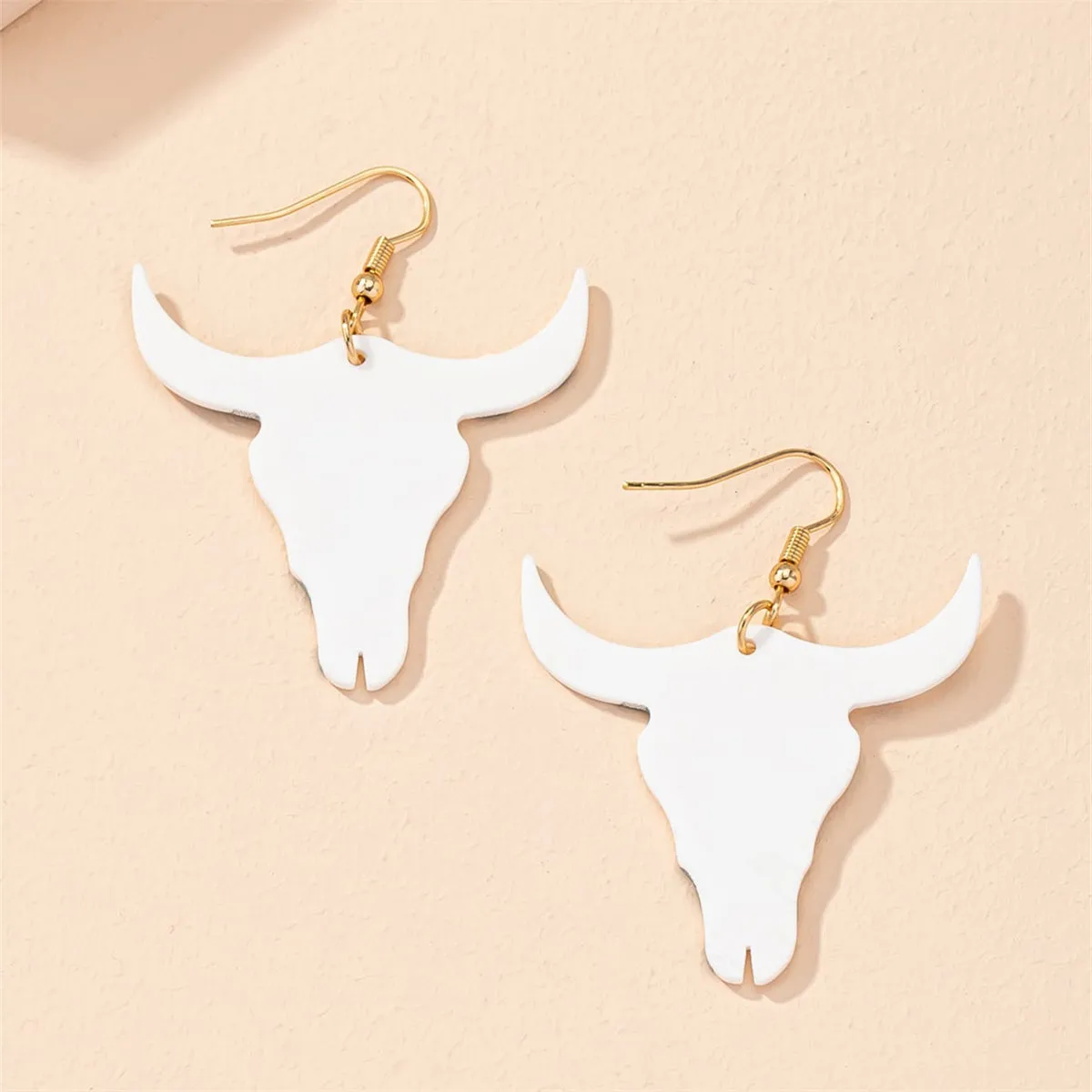 White Acrylic & 18K Gold-Plated Longhorn Drop Earring