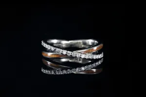 WHITE GOLD CROSS OVER DIAMOND RING