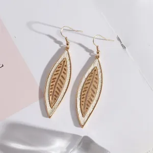 White Polyurethane & 18K Gold-Plated Weave Leaf Drop Earrings