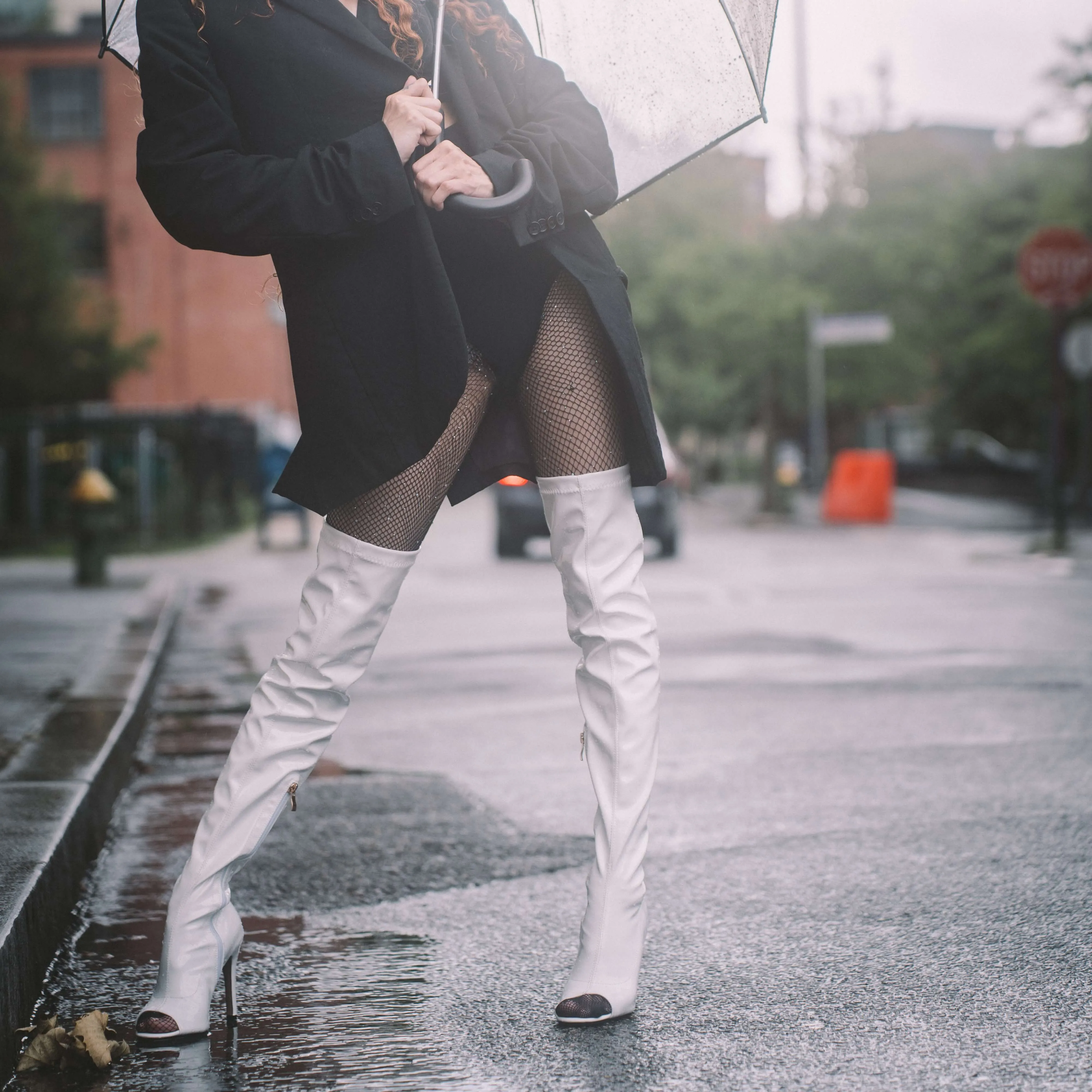 White Women's Open Toe Boots