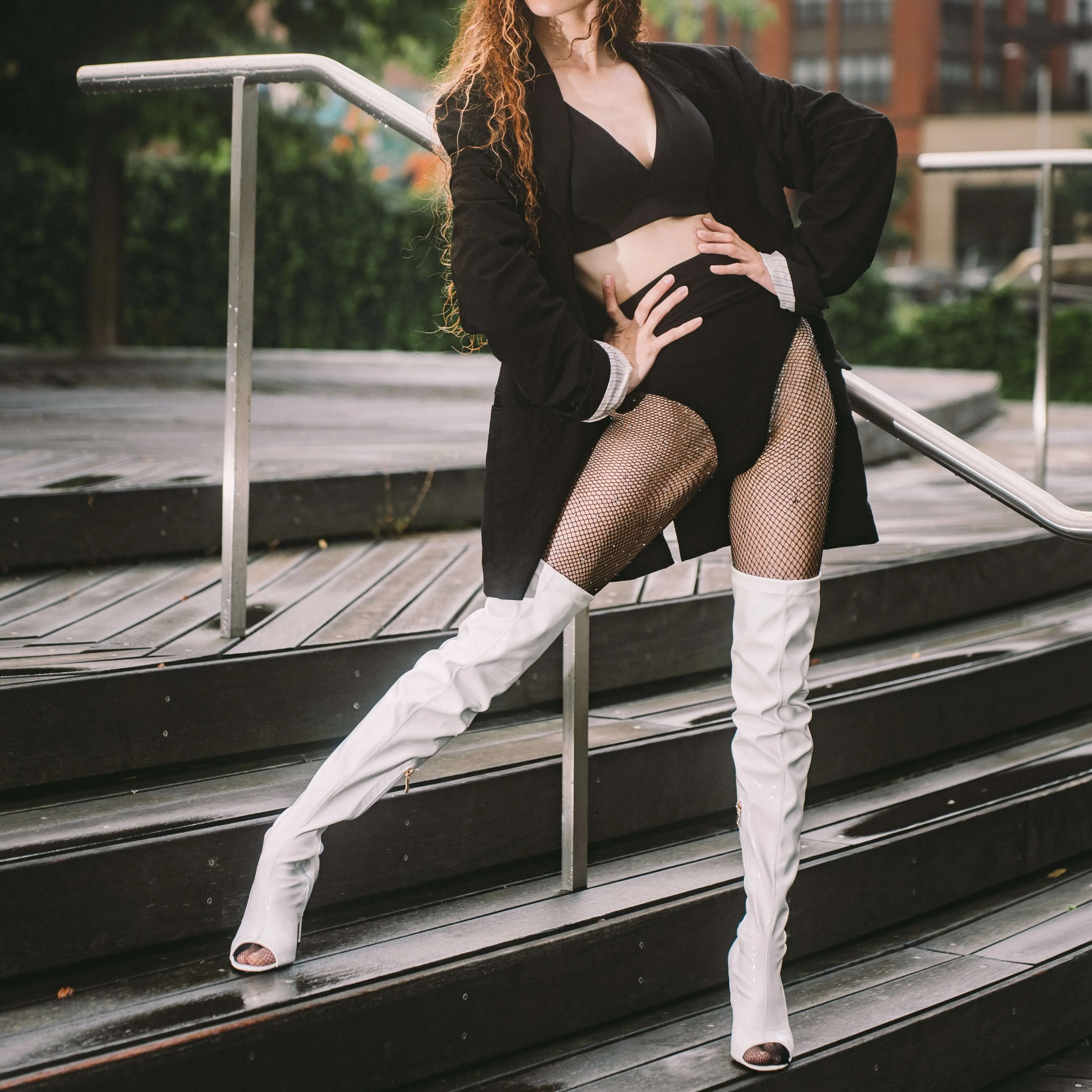 White Women's Open Toe Boots
