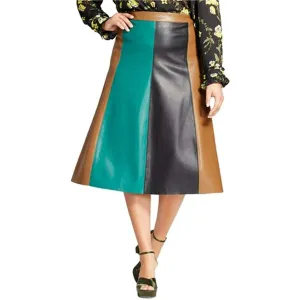 Who What Wear Women's Plus Size Paneled Faux Leather Swing Skirt Brown 26W