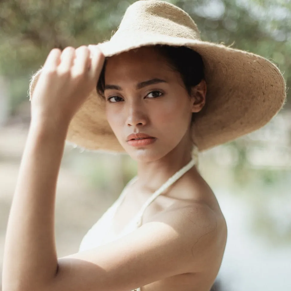 Wide Brim Jute Straw Hat, Beige
