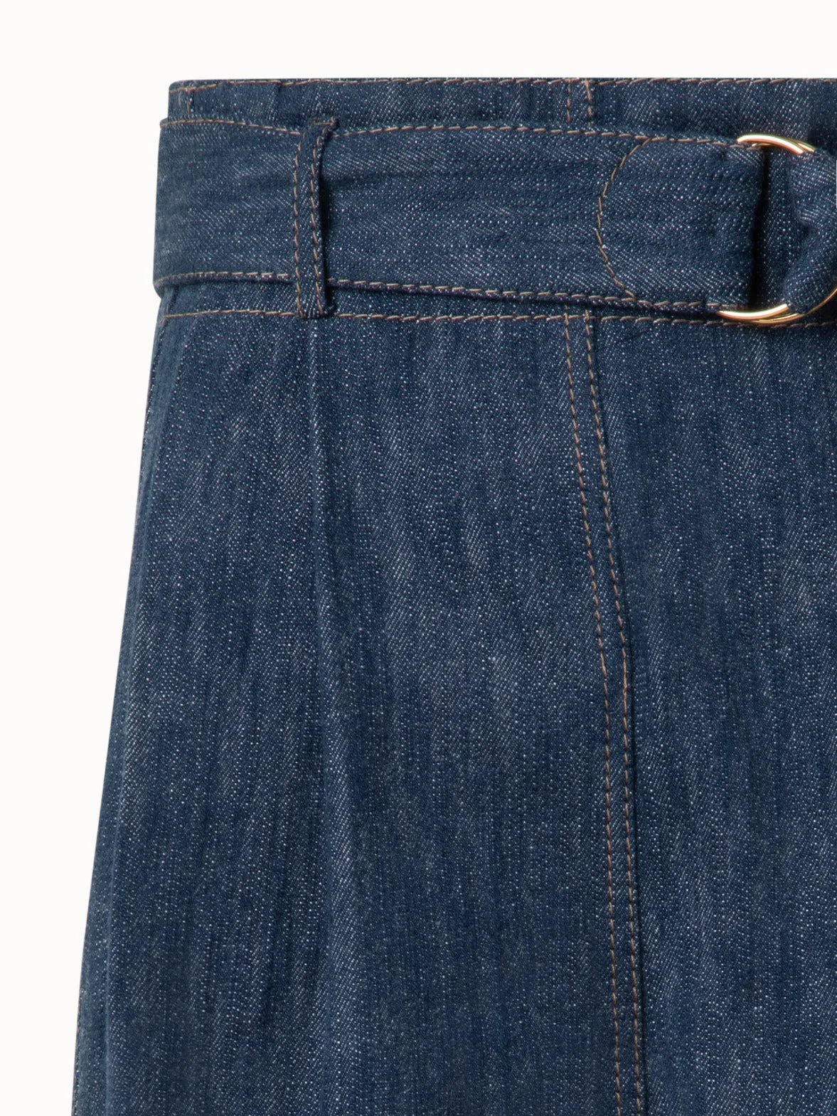 Wide Cotton Wool Denim Bermuda Shorts