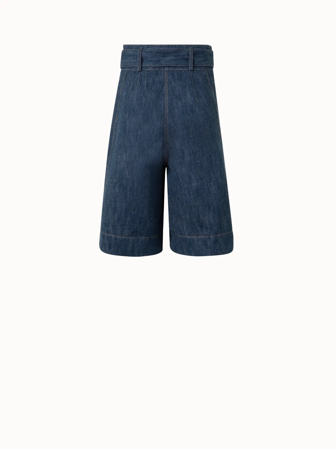 Wide Cotton Wool Denim Bermuda Shorts