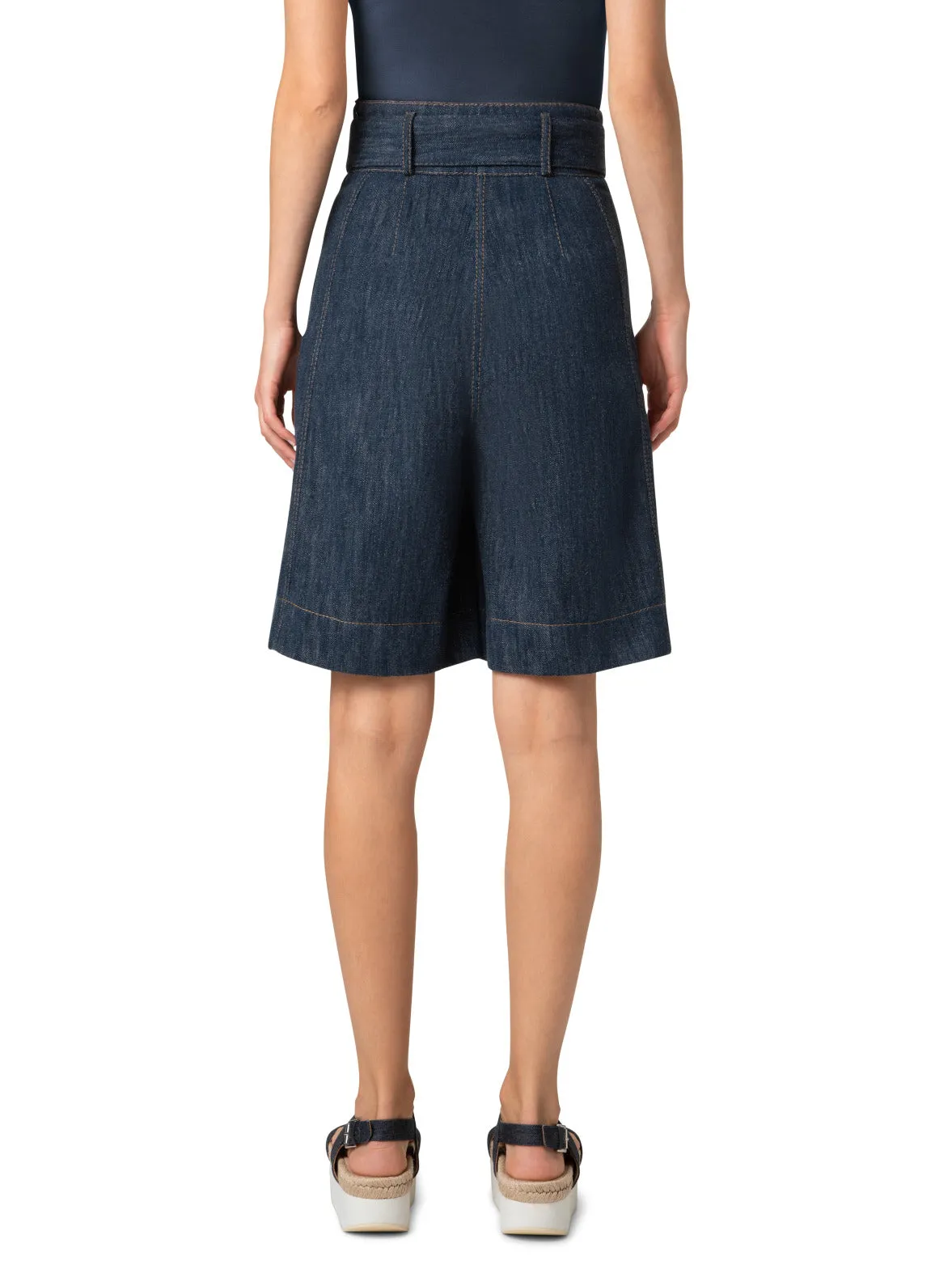 Wide Cotton Wool Denim Bermuda Shorts