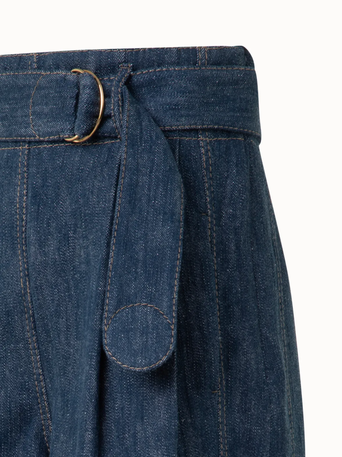 Wide Cotton Wool Denim Bermuda Shorts