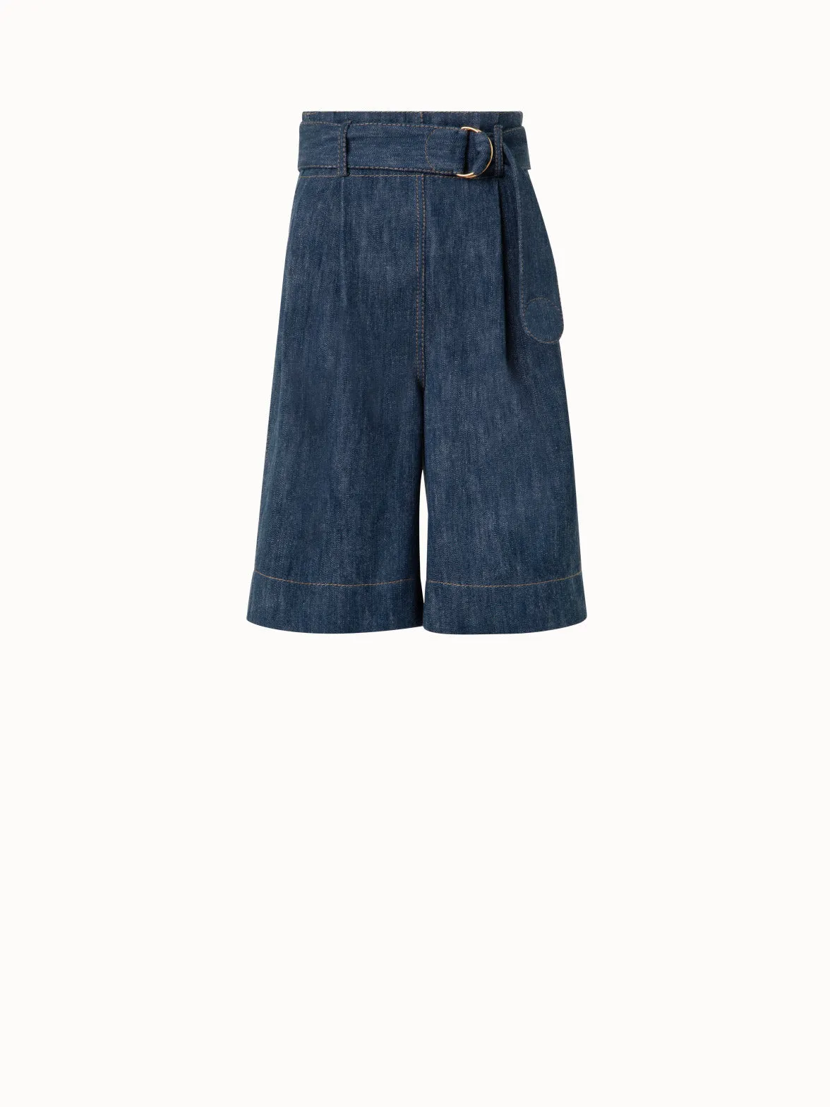 Wide Cotton Wool Denim Bermuda Shorts