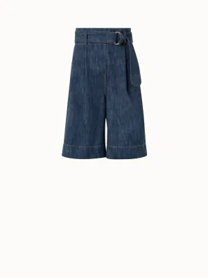 Wide Cotton Wool Denim Bermuda Shorts