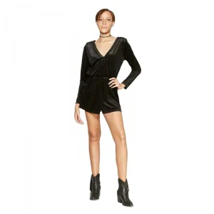 Wild Fable Women's Long Sleeve Textured Stripe Velour Wrap V-Neck Romper