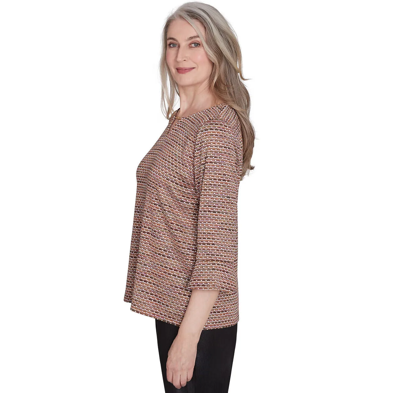 Women's Beaded Split Neck Space Dye Top - 71451