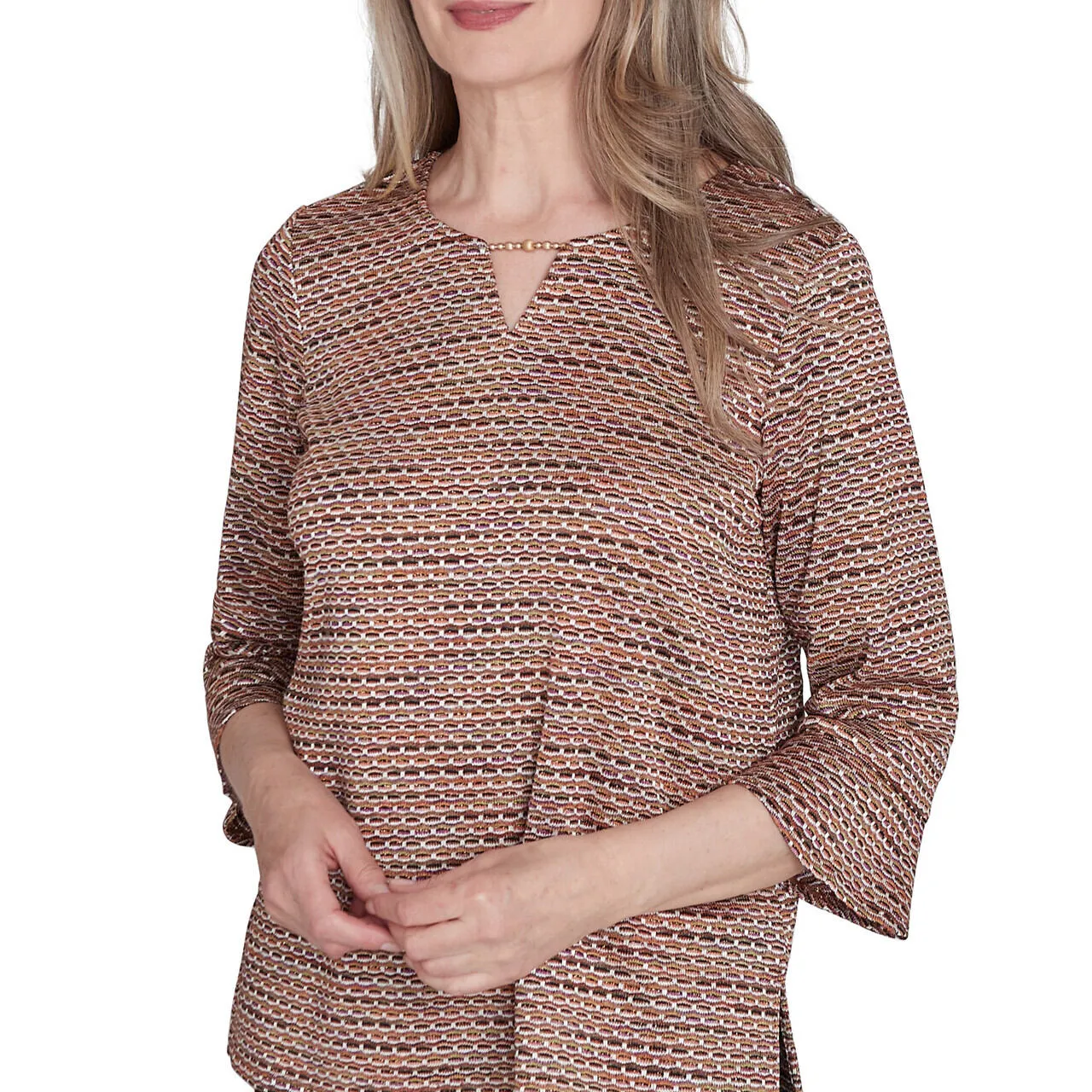Women's Beaded Split Neck Space Dye Top - 71451