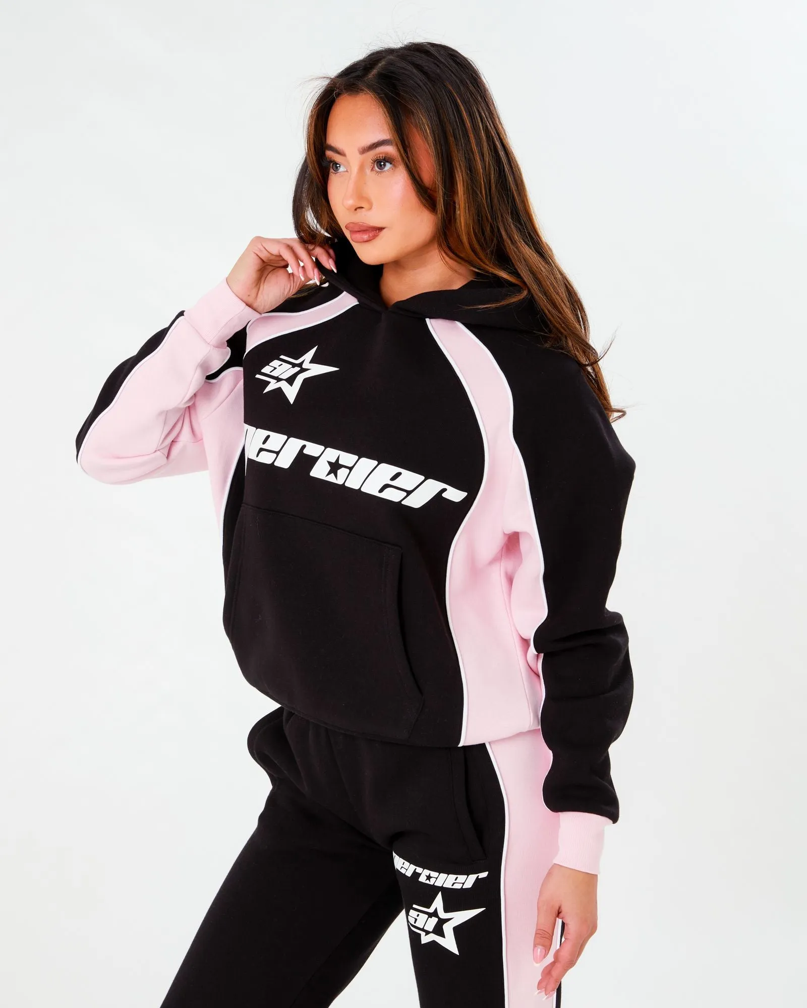 Women's Black Pink Sporty Hoodie