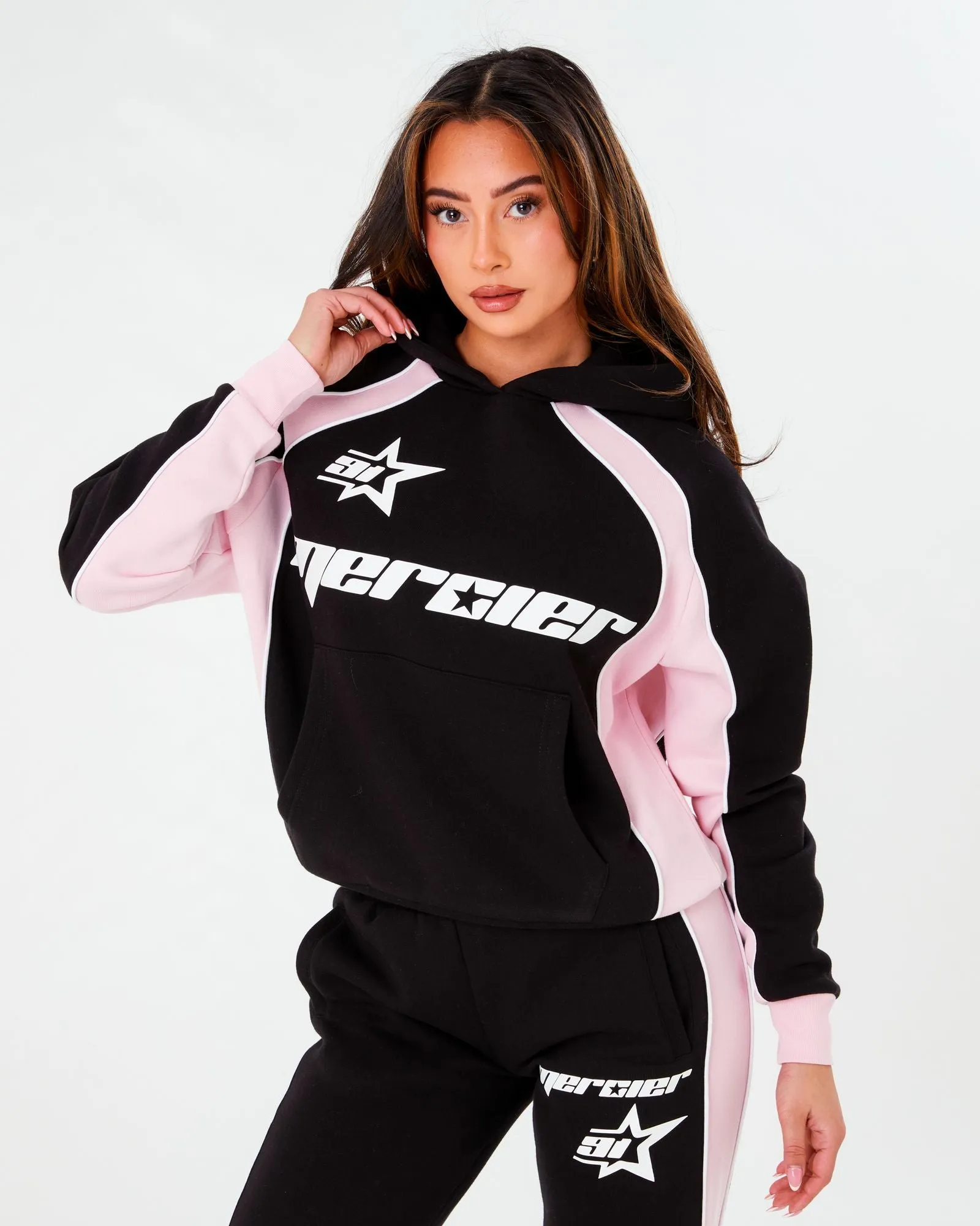 Women's Black Pink Sporty Hoodie