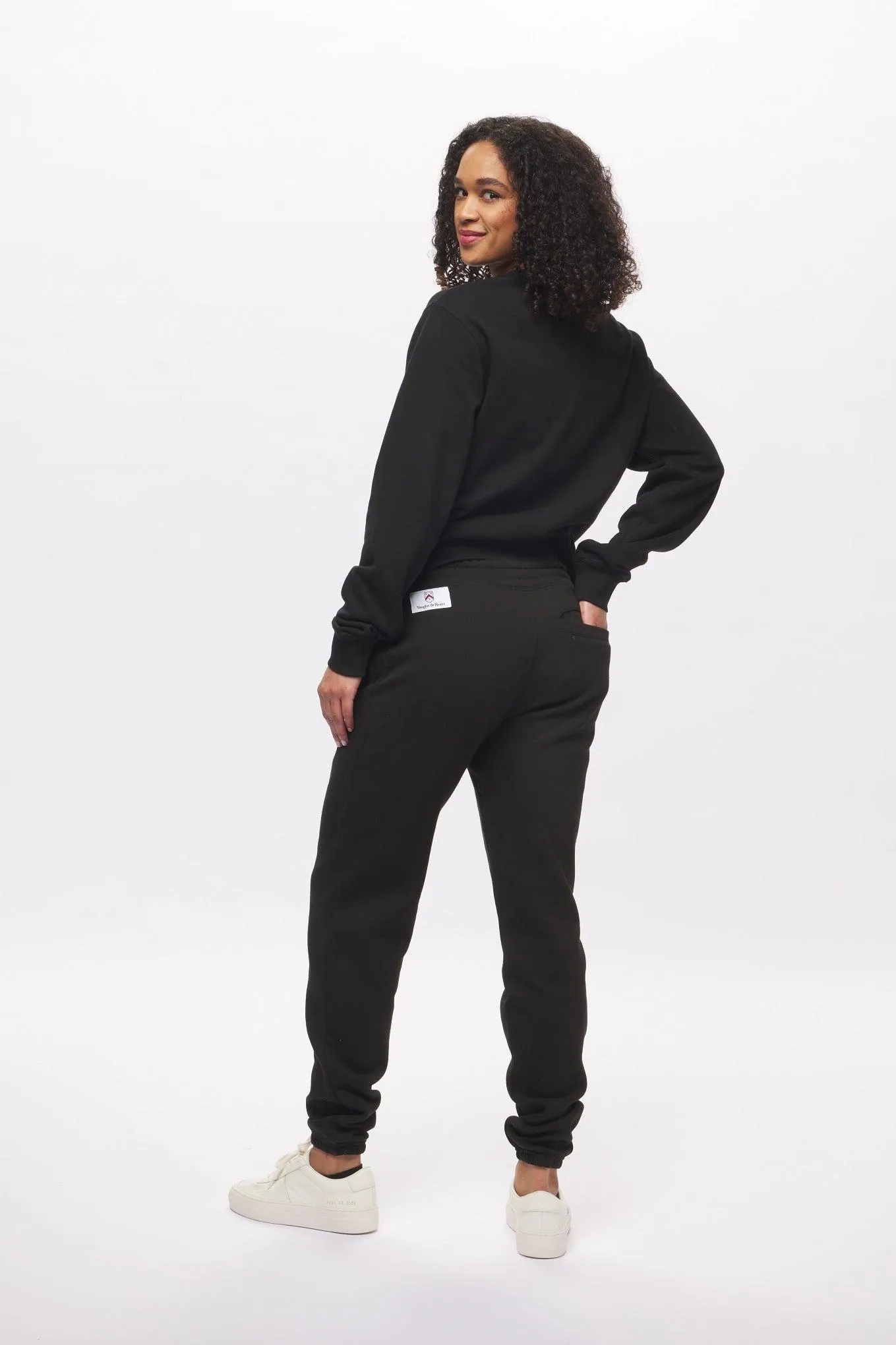 Women's - Black Varsity Chenille Patch Crew Neck Sweater
