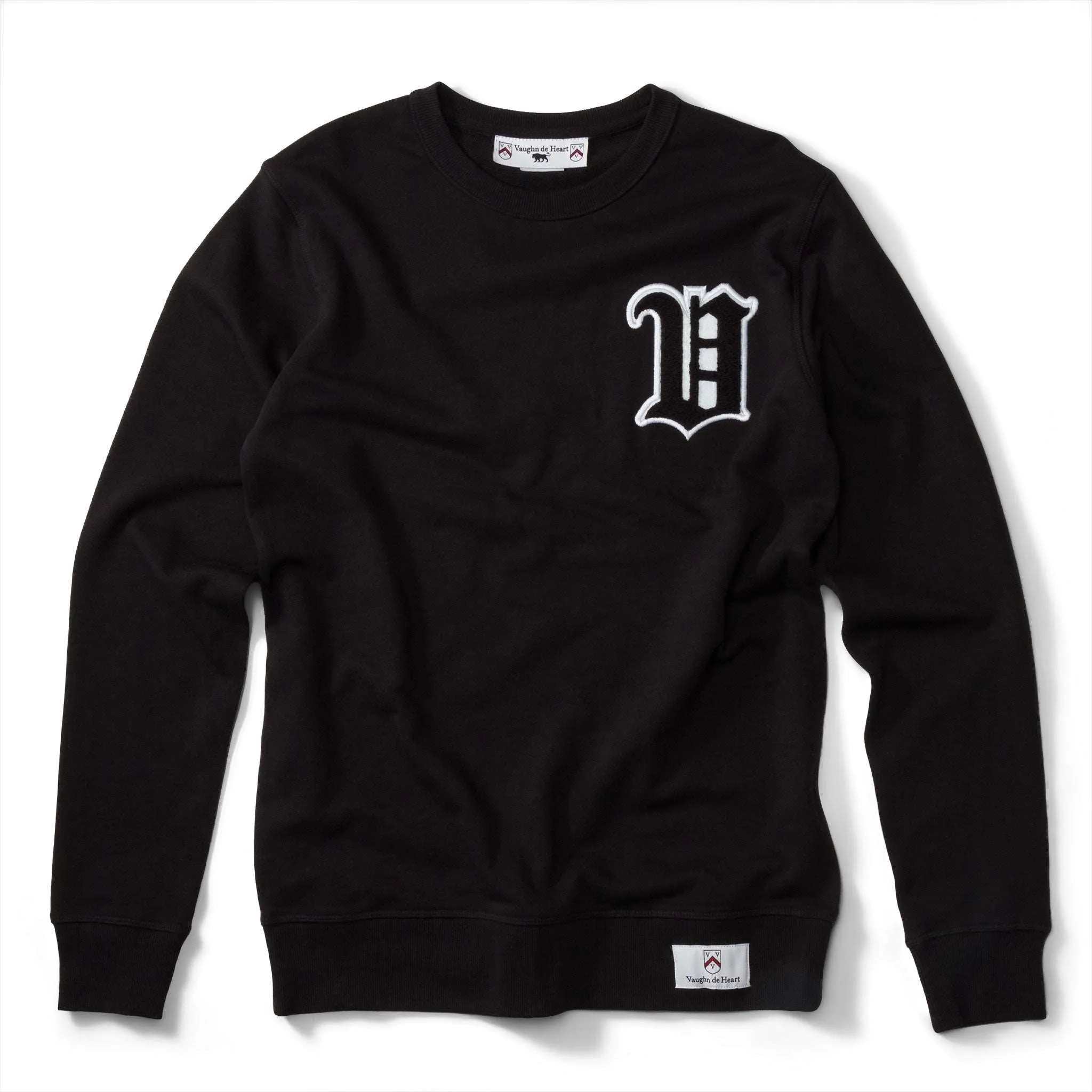 Women's - Black Varsity Chenille Patch Crew Neck Sweater