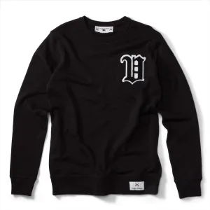 Women's - Black Varsity Chenille Patch Crew Neck Sweater