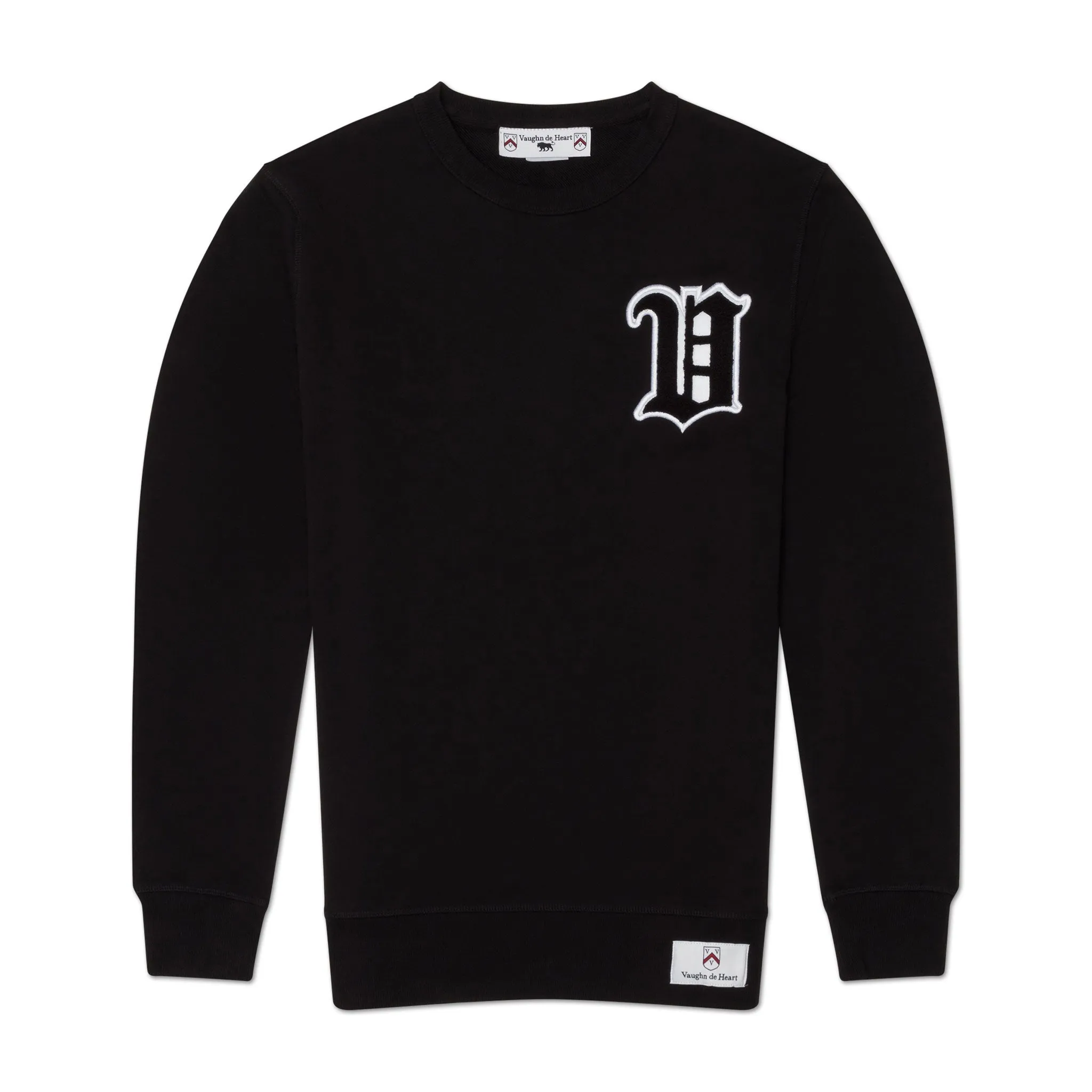 Women's - Black Varsity Chenille Patch Crew Neck Sweater