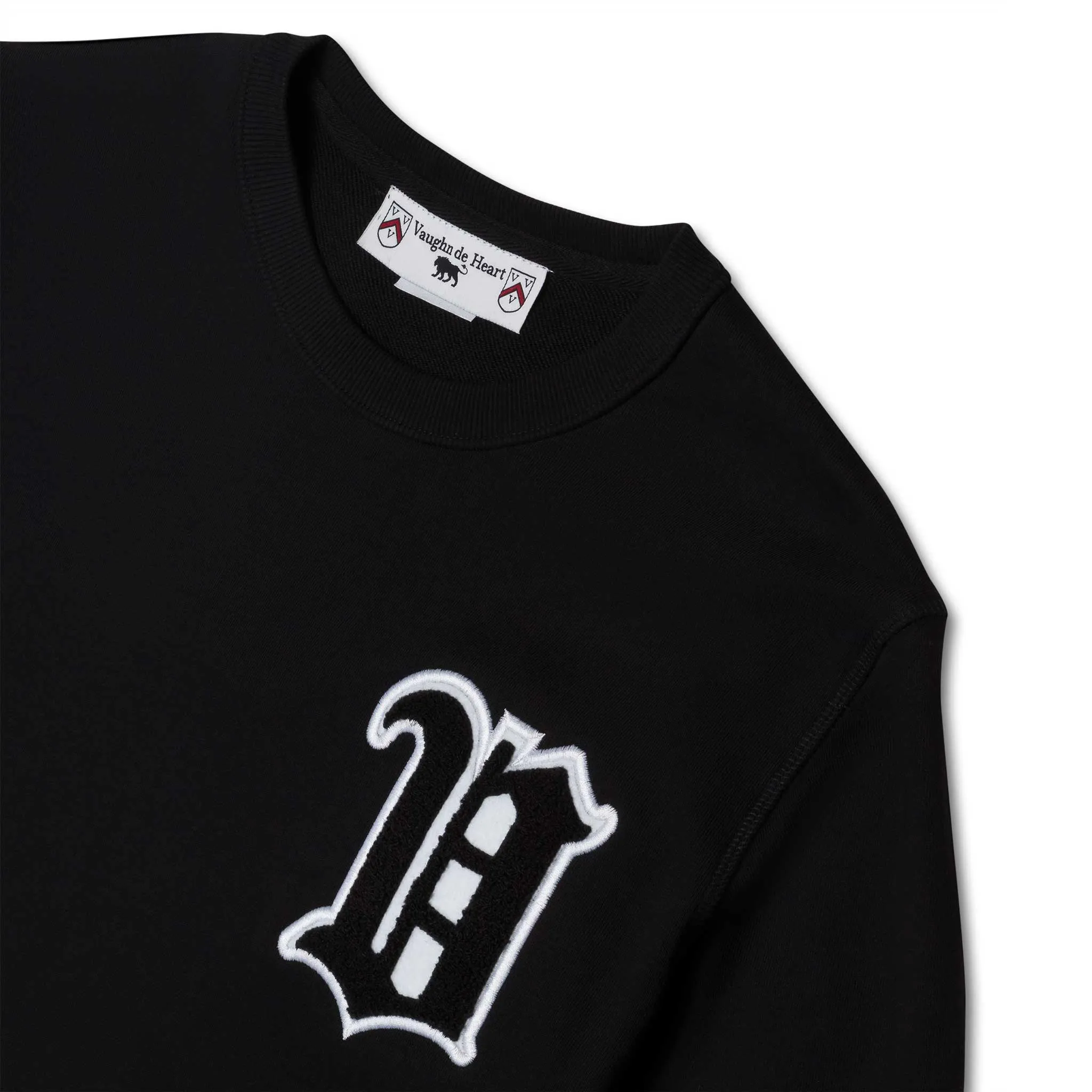 Women's - Black Varsity Chenille Patch Crew Neck Sweater