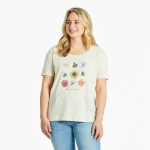 Women's Bugs and Flowers Grid Relaxed Fit Slub Tee - 115180
