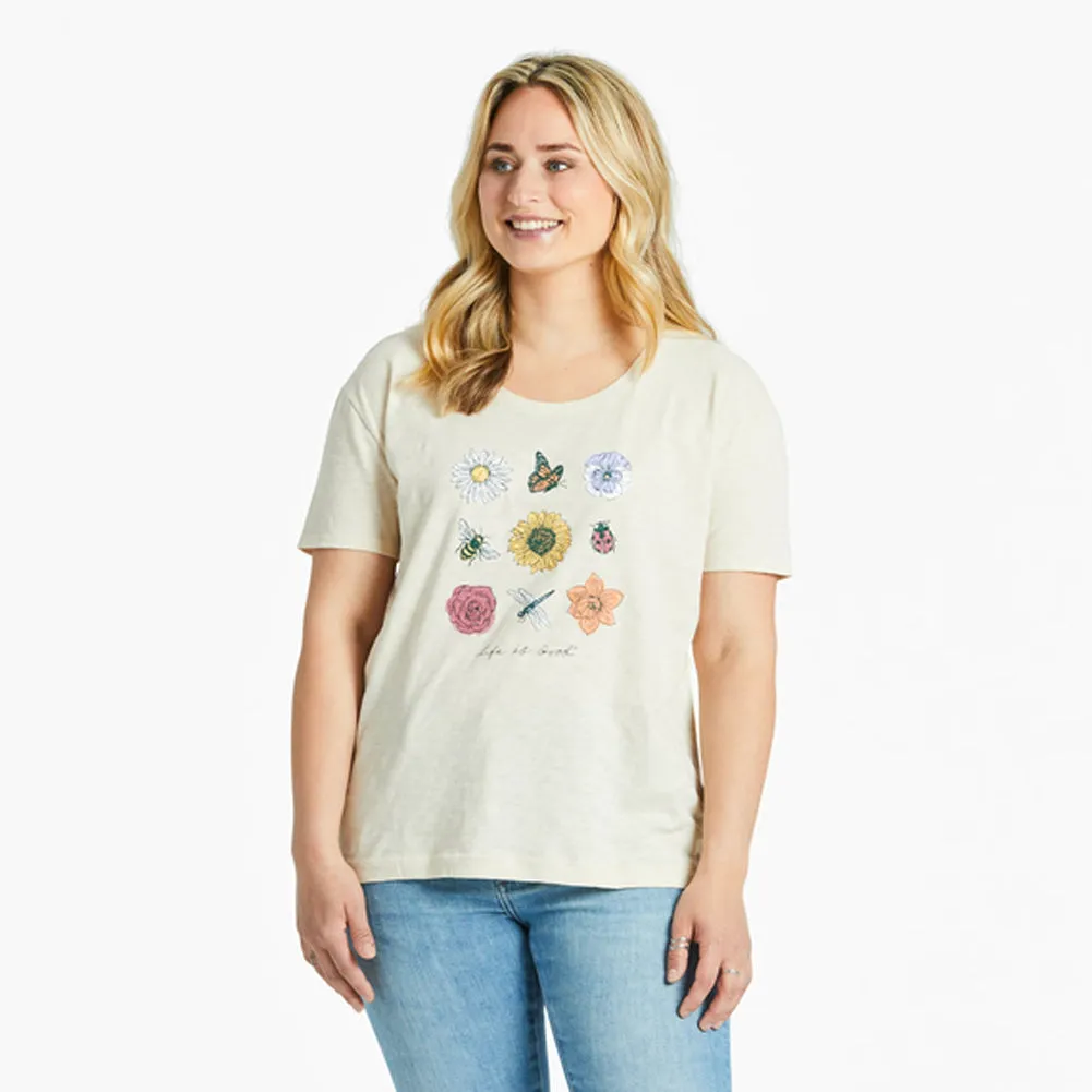 Women's Bugs and Flowers Grid Relaxed Fit Slub Tee - 115180