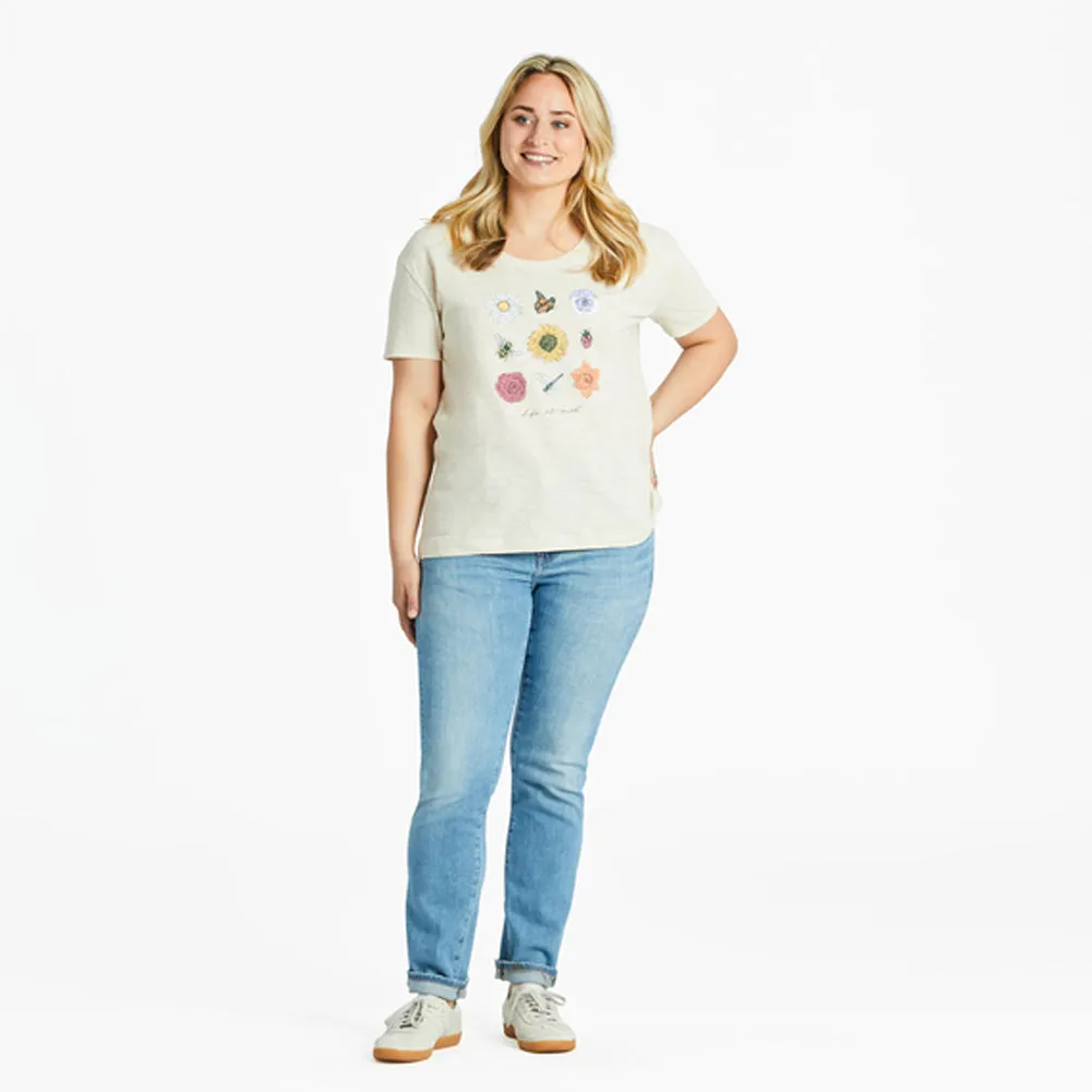 Women's Bugs and Flowers Grid Relaxed Fit Slub Tee - 115180