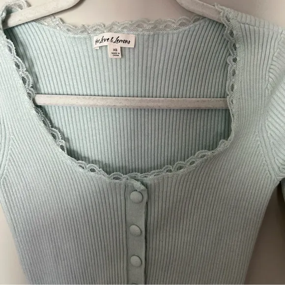 Women's FOR LOVE &amp; LEMONS Jolie Pastel Mint Green Cropped Cardigan Size XS