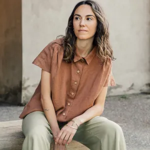 Women's Linen Blouse - Coffee