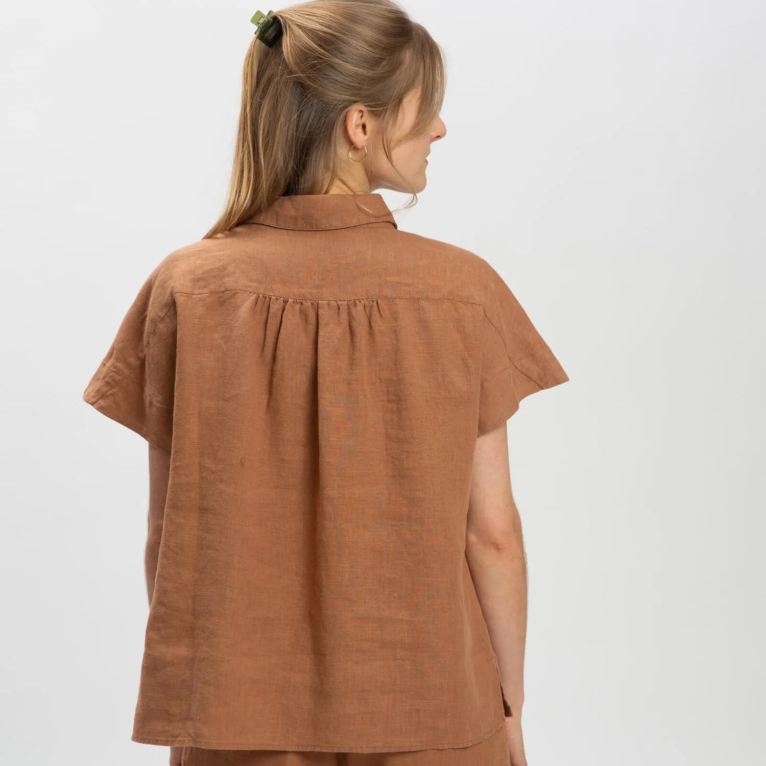 Women's Linen Blouse - Coffee