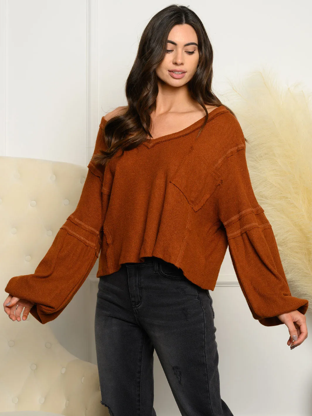 WOMEN'S LONG SLEEVE TEXTURED KNIT TOP