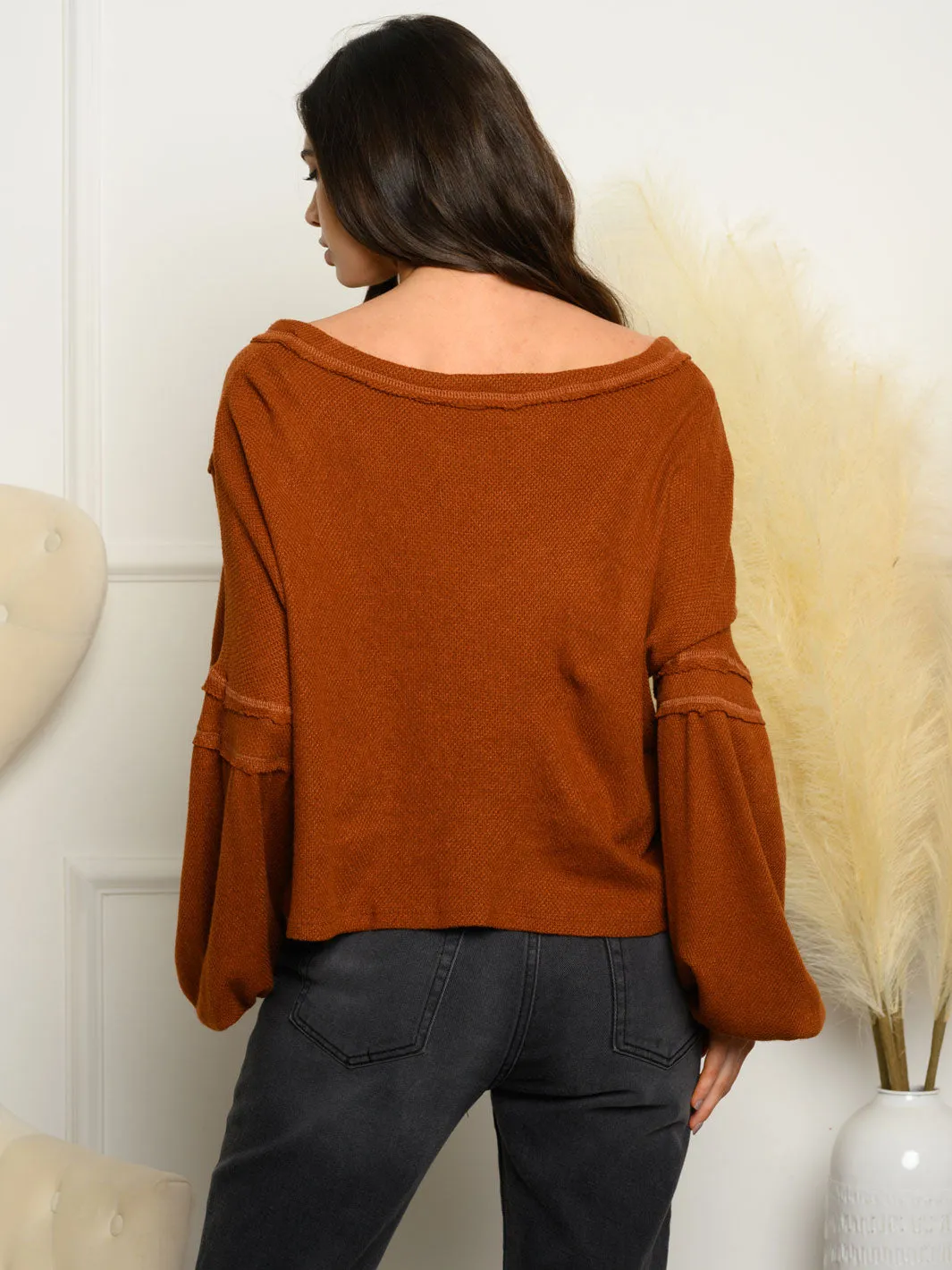 WOMEN'S LONG SLEEVE TEXTURED KNIT TOP