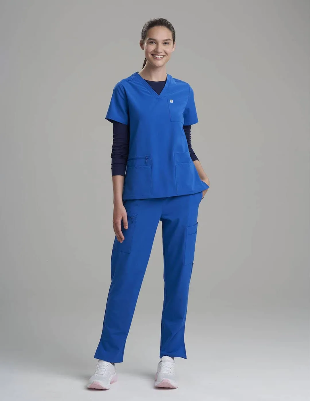 Womens Luxe Long Sleeve Underscrub Shirt - Navy