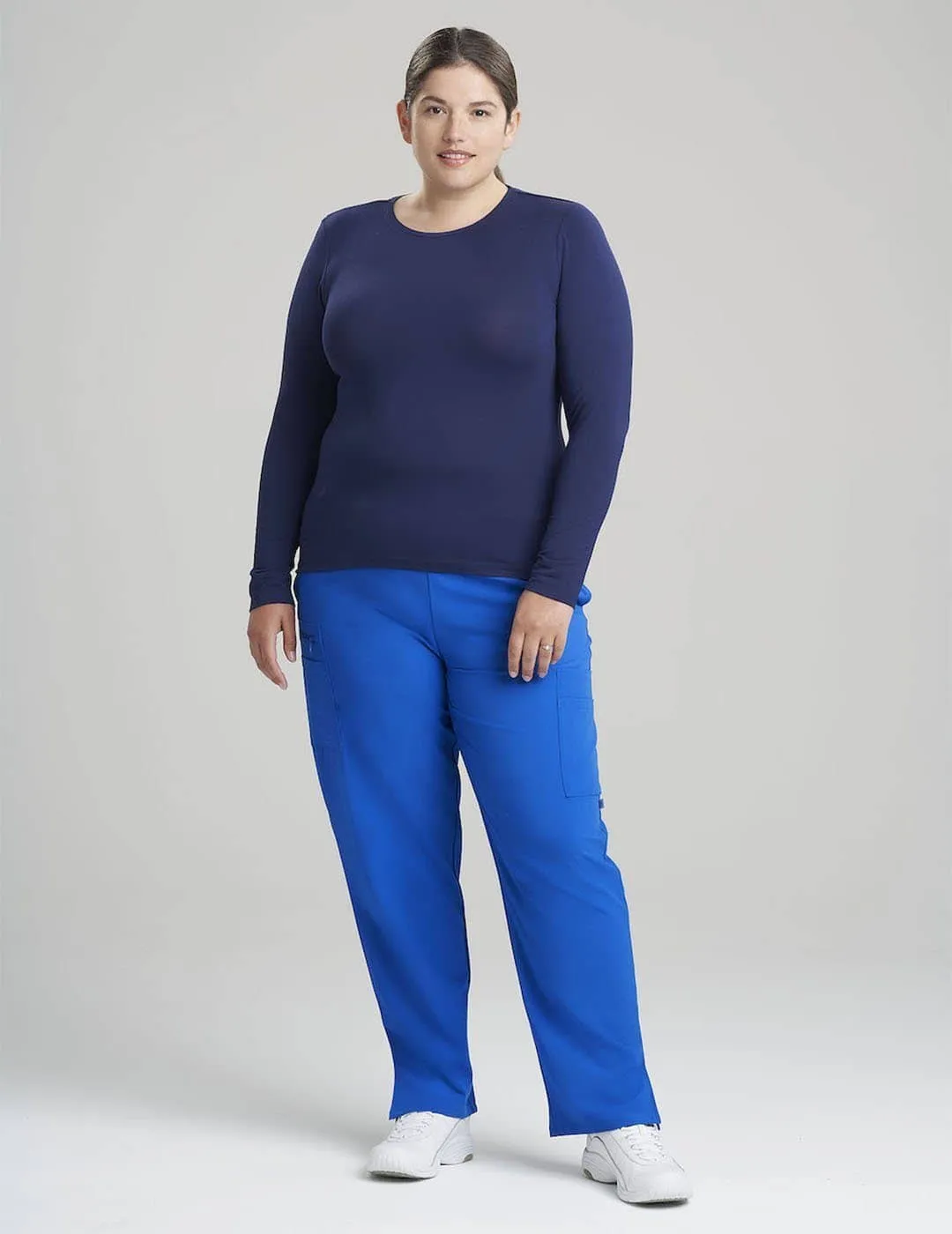 Womens Luxe Long Sleeve Underscrub Shirt - Navy