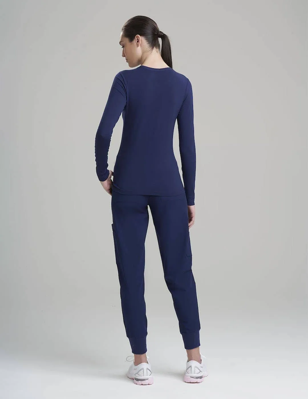 Womens Luxe Long Sleeve Underscrub Shirt - Navy